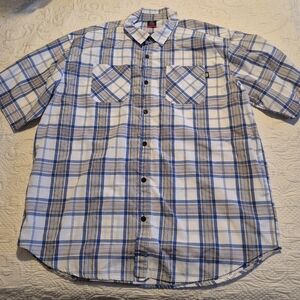 Ecko Unlimited men's 4XLT short sleeve blue gray white plaid shirt 2 pocket VGUC